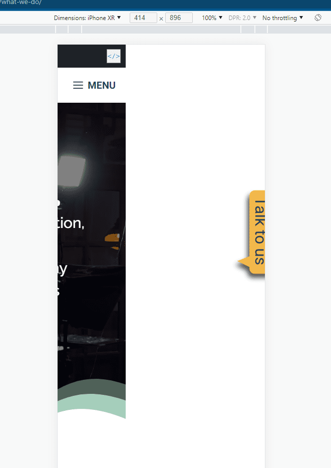 Screenshot showing the page swiped with additional white space